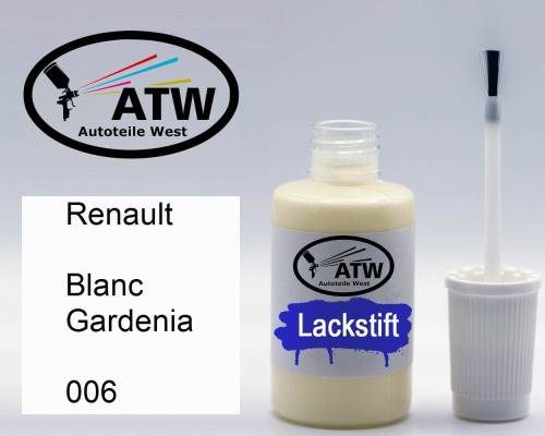 Renault, Blanc Gardenia, 006: 20ml Lackstift, von ATW Autoteile West.